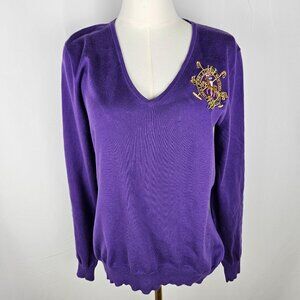 Ralph Lauren Sport Purple Sweater Large Embroidered Logo, Italian Pima Cotton